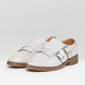 ASOS Mastermind Monk Flat Shoes in Grey Patent size 9 Buckles Low Heel Round Toe